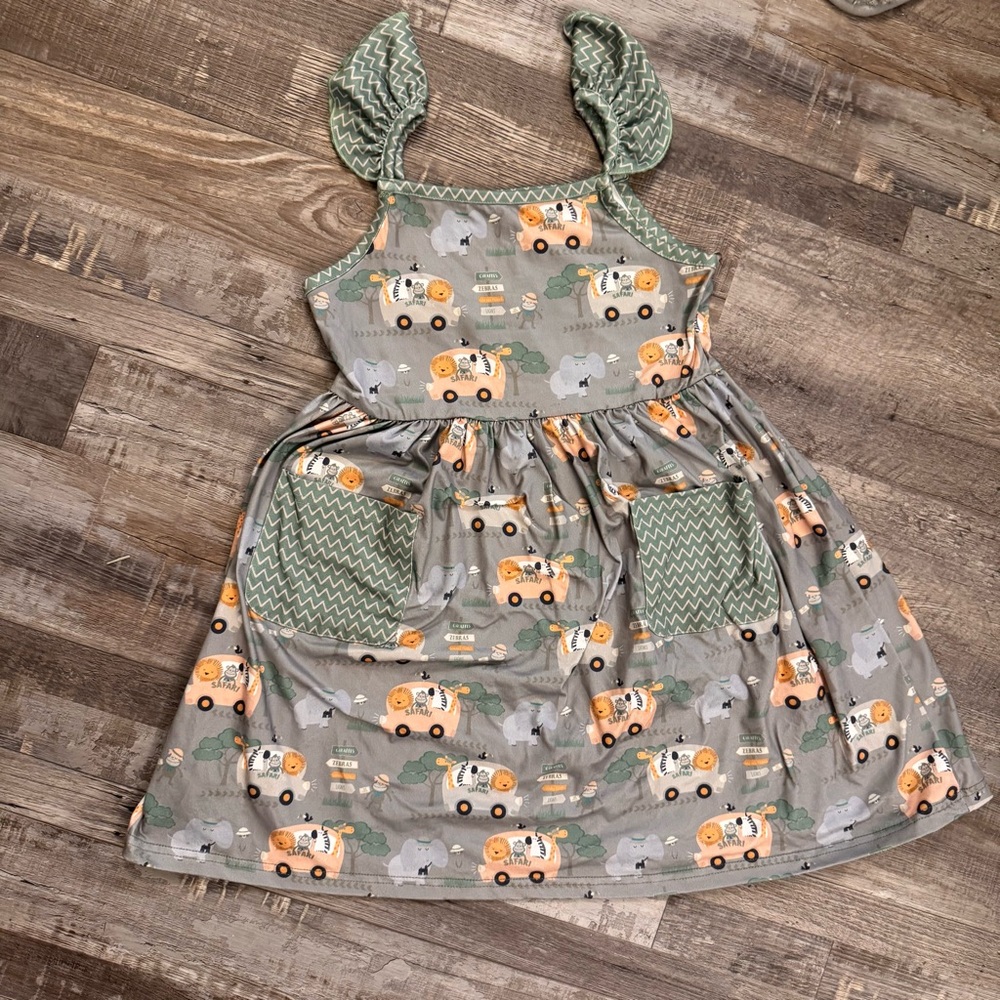 Pete + Lucy Girls Safari Dress Size 7/8 | Animal Print Pockets Flutter Straps